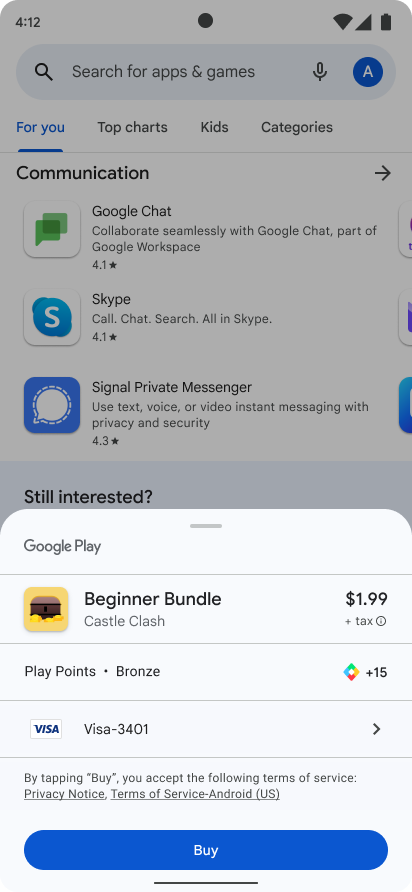 на экране Google Play Store отображается приглашение на покупку ранее отмененной покупки